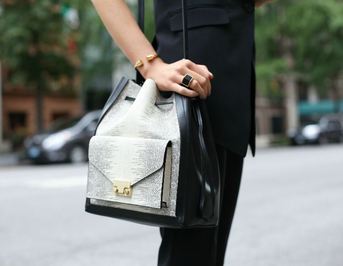 lizard embossed bucket bag