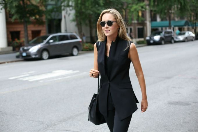 womens suit vest and handbag
