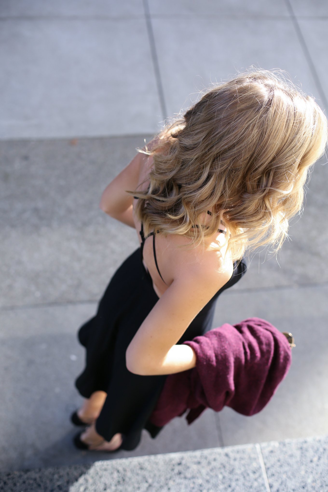 1 black cross back slip dress burgundy oversized chunky long cardigan lace up heels day to night work office style fashion blog san francisco memorandum