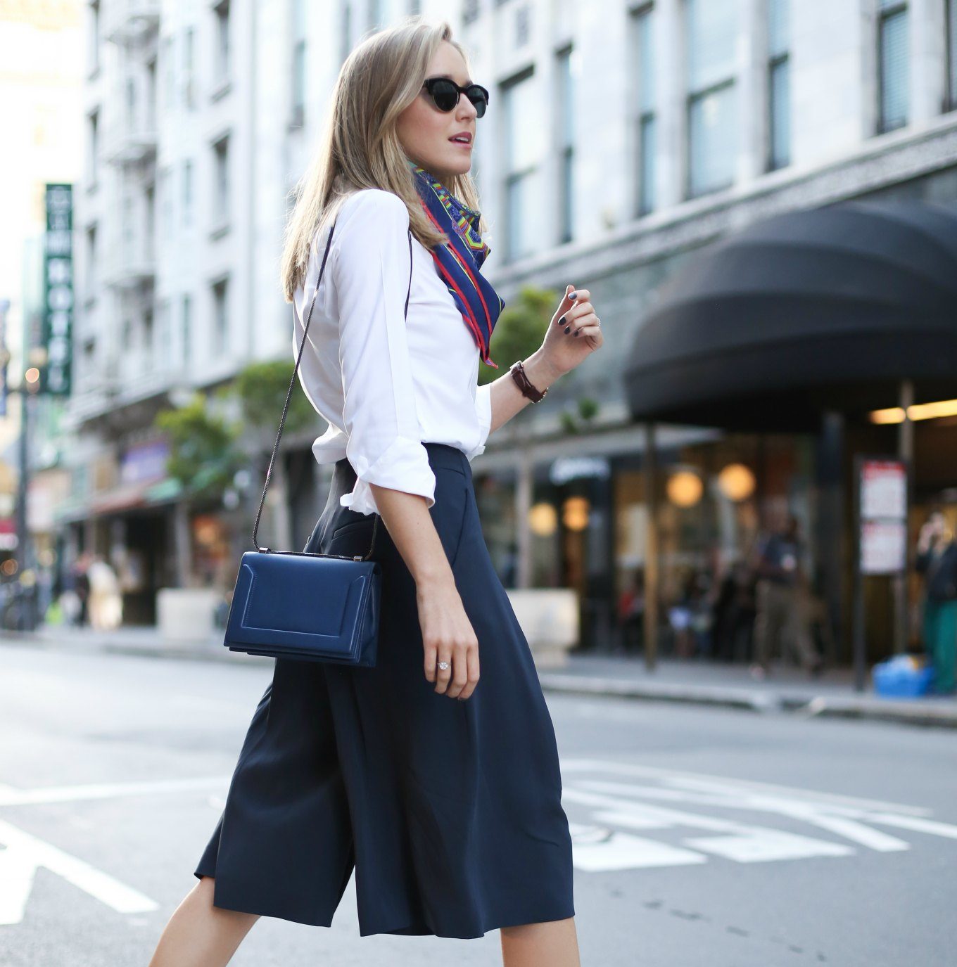 Navy Culottes, Vintage Scarf