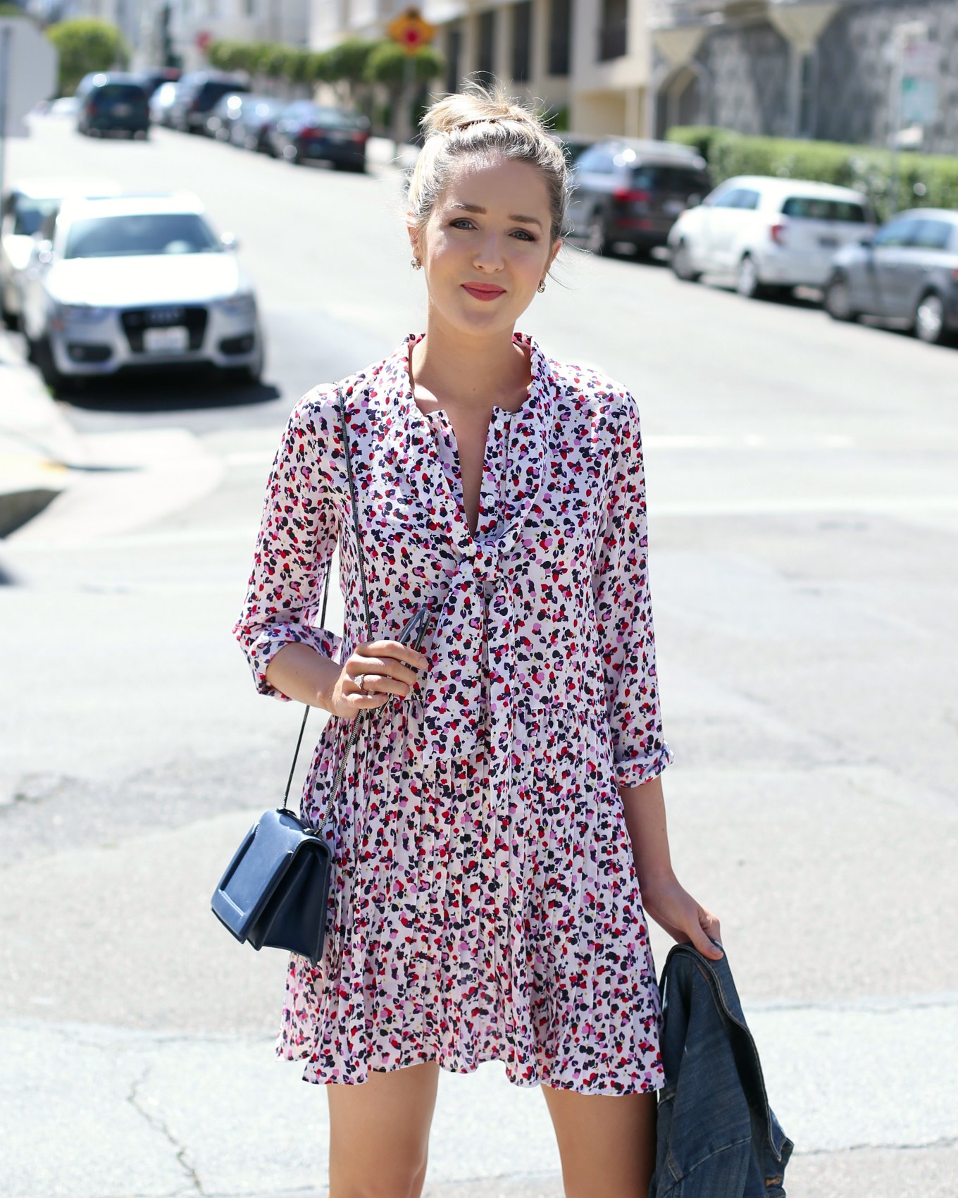 confettie-pink-navy-pleated-drop-waist-tie-neck-dress-navy-suede-wedge-sandals-san-francisco-fashion-style-blog-mary-orton1