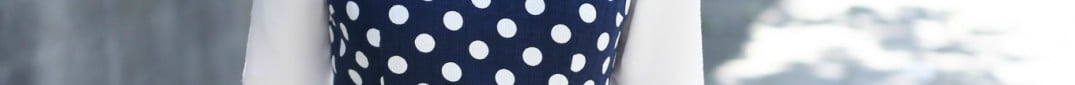 Navy Polka Dot Sheath Dress and Ivory Blouse