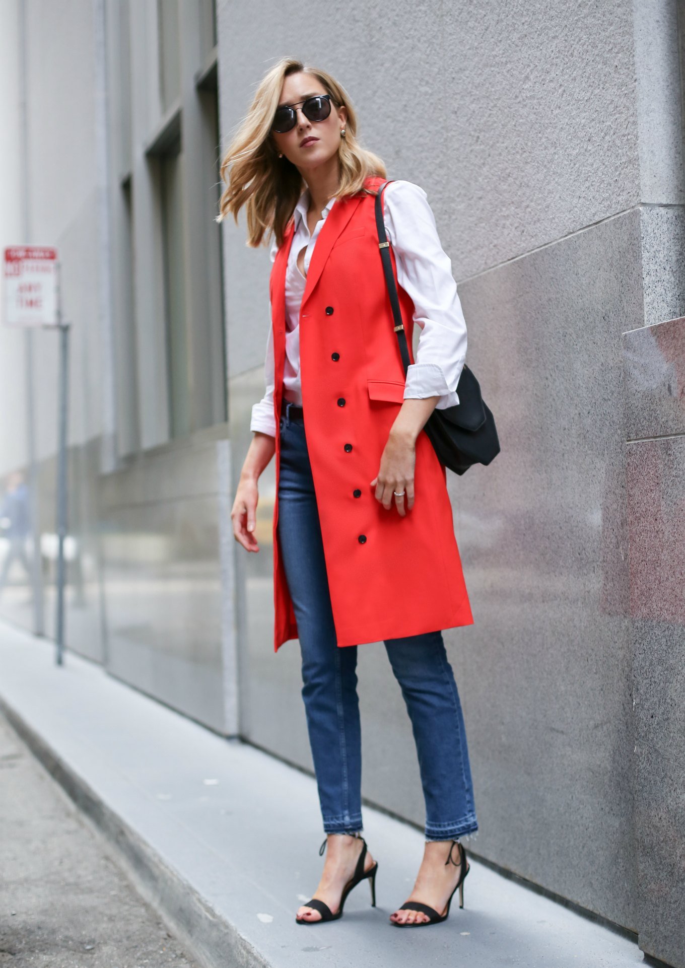 red trench vest for work