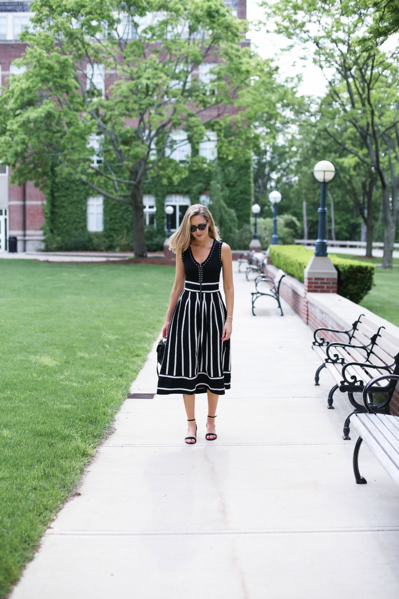 Black and White Reversible Knit Midi Dress