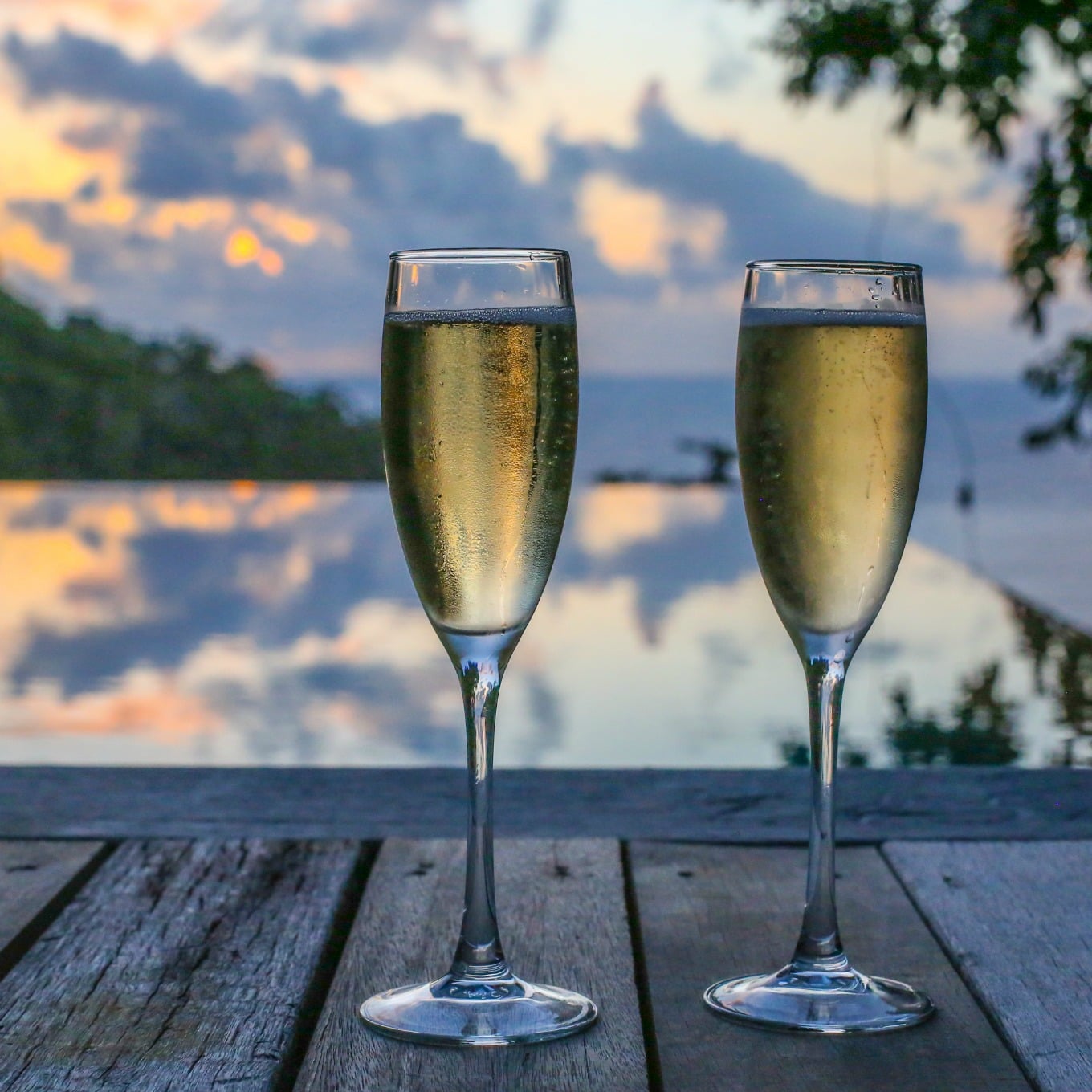 champagne at sunset