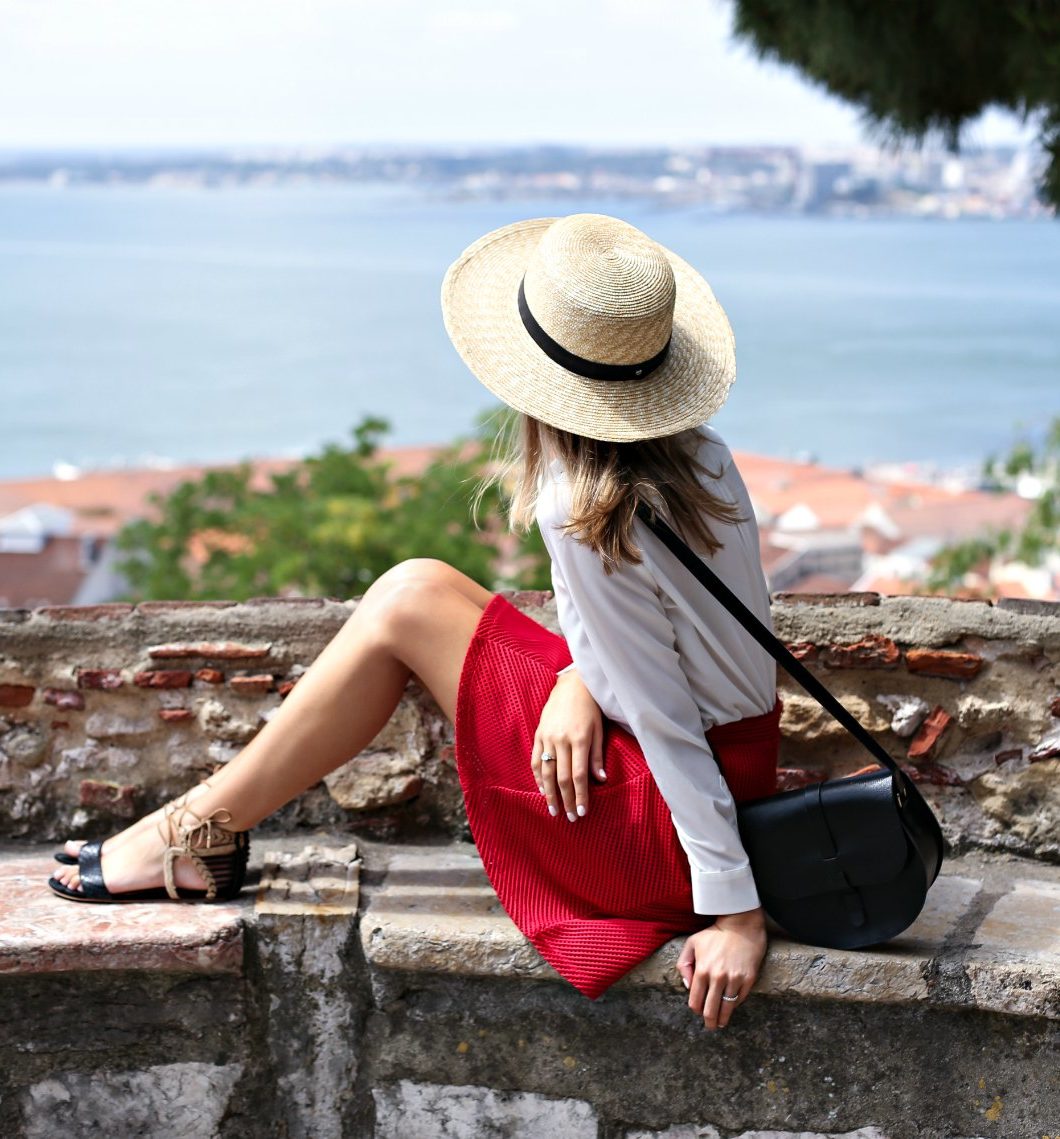 Red Flare Skirt and Lace Up Blouse in Lisbon MEMORANDUM NYC Fashion & Lifestyle Blog for the