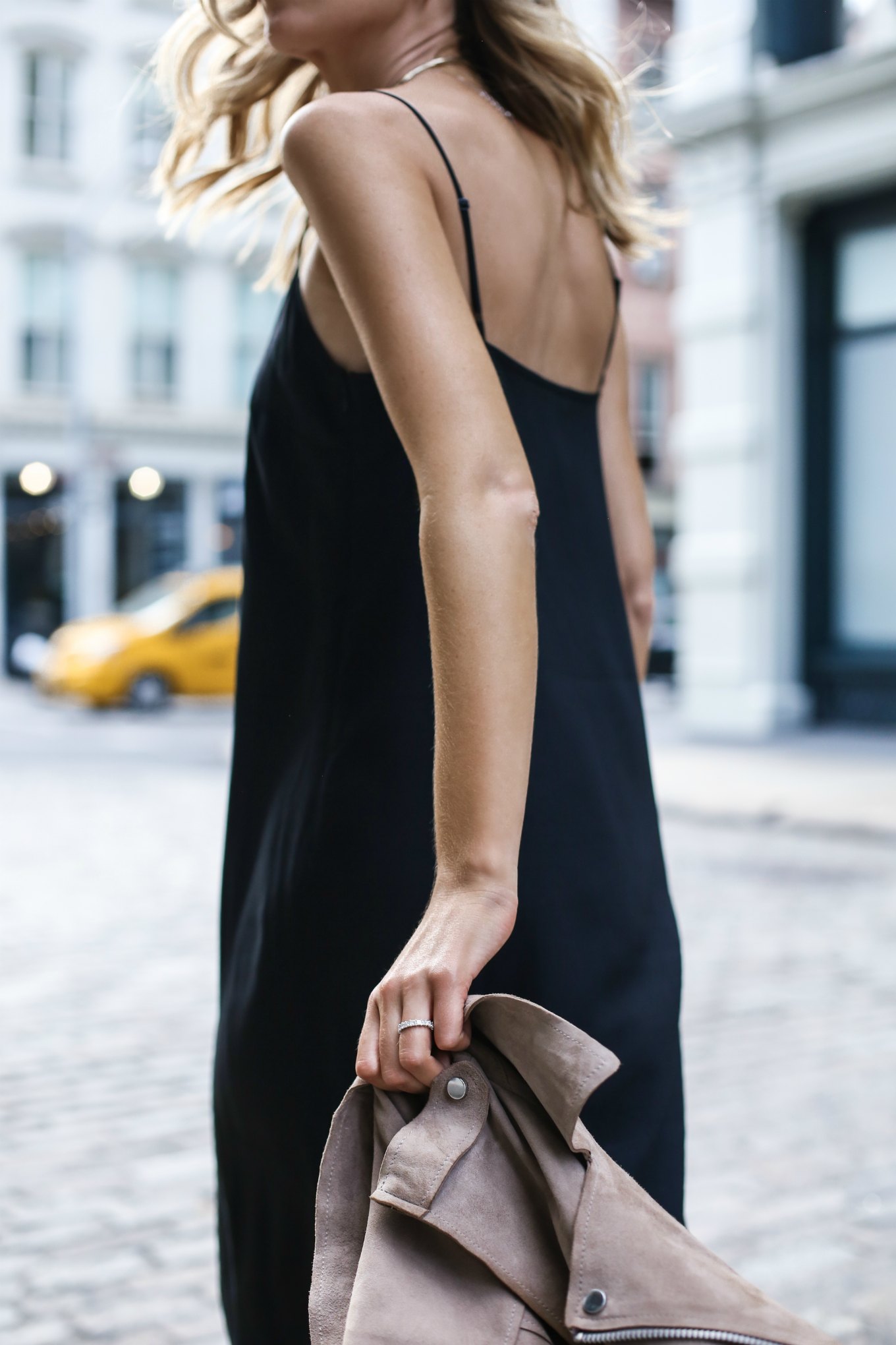 black slip dress