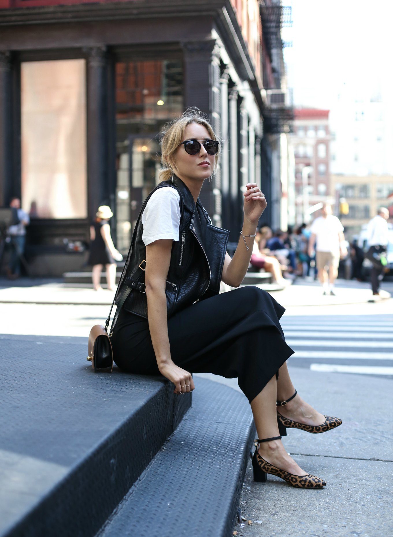 Leather Vest and Leopard Pumps