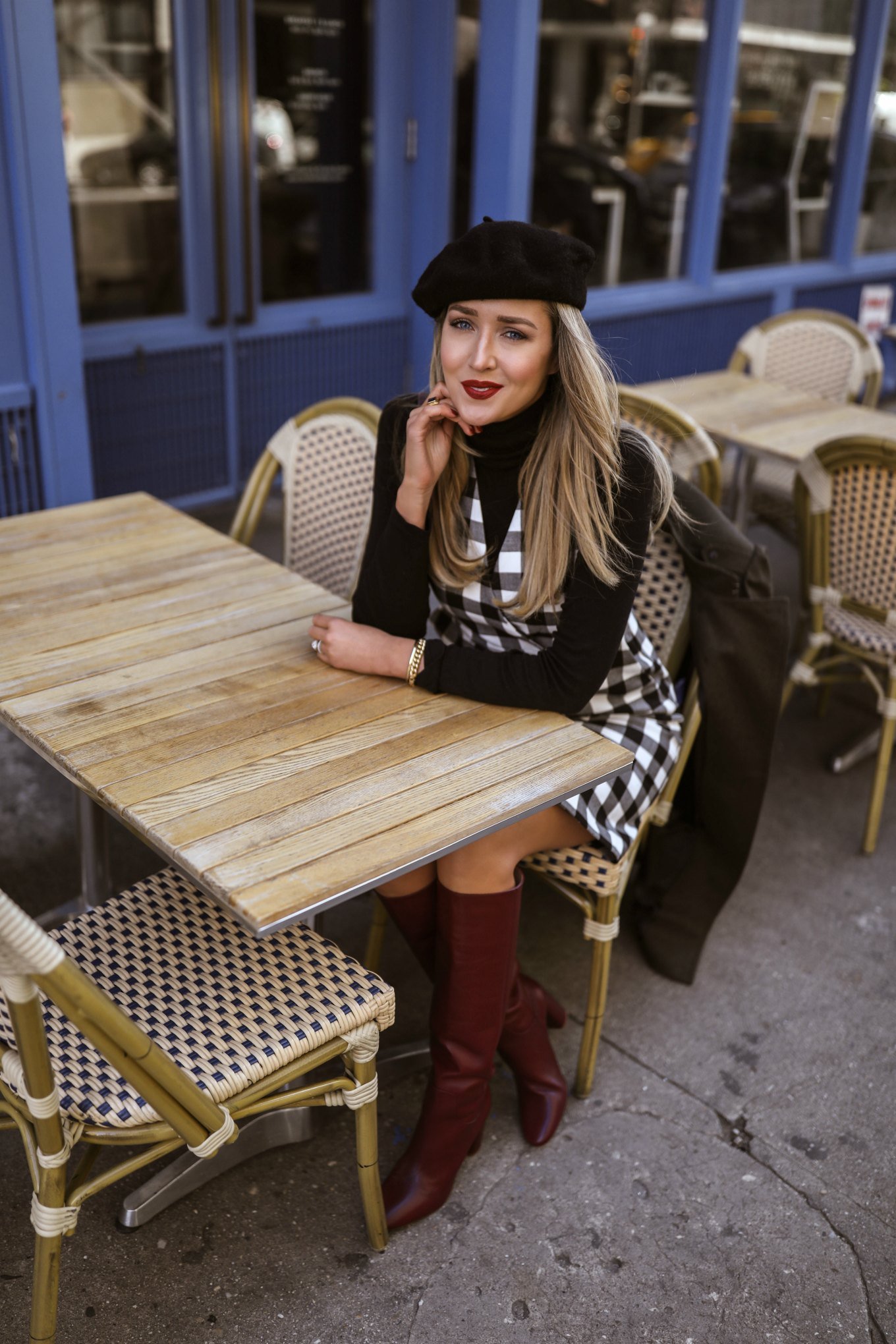 turtleneck and pinafore