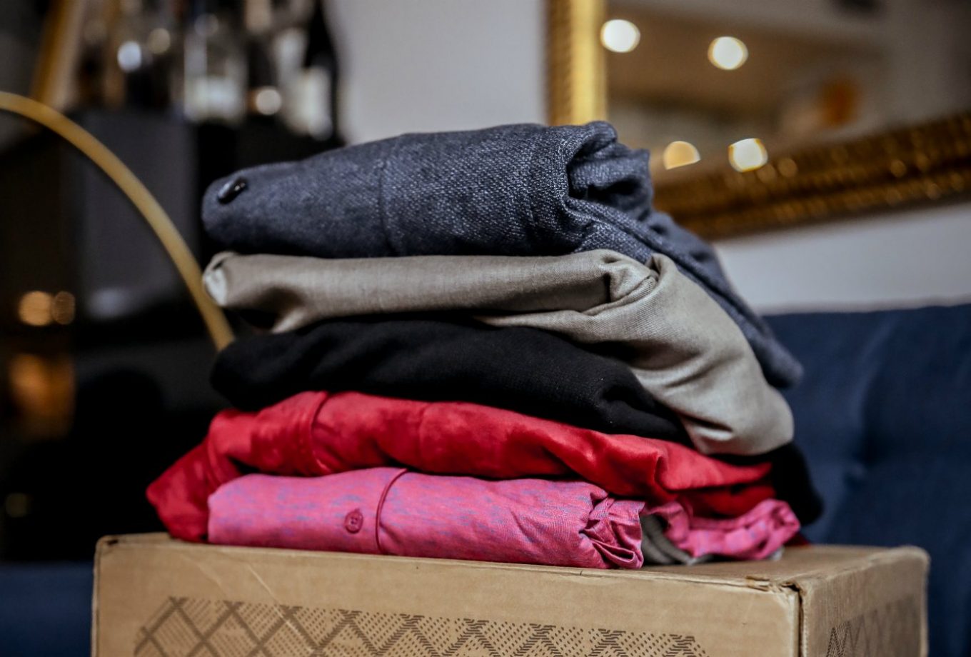 trunk-club-styling-service-holiday-shopping12 Stack of folded clothing items curated and style for you by Trunk Club for NYC style blogger at Memorandum